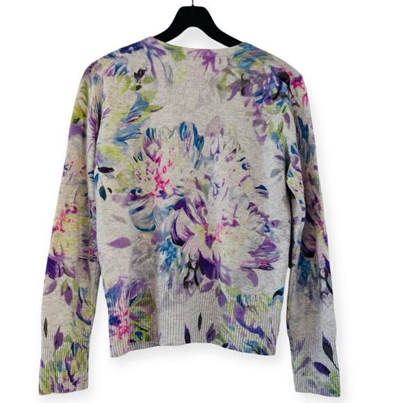 PURE Collection 100% Cashmere Flora Abstract Print Cardigan Size 6 - Picture 3 of 4